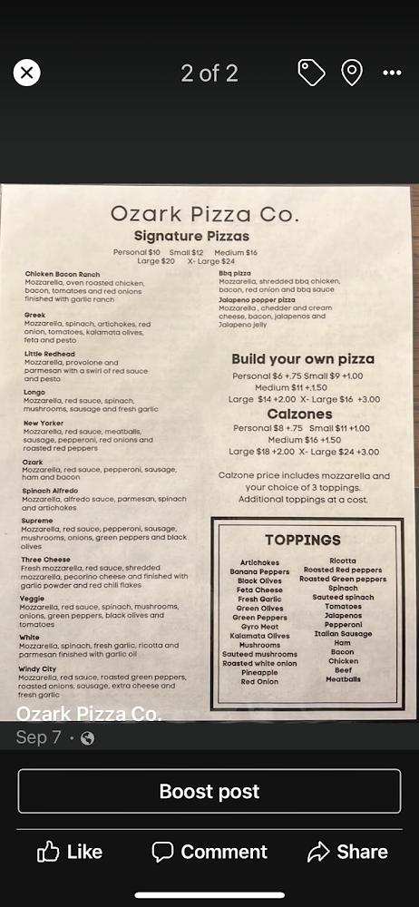 Ozark Pizza & Bread Company Menu image 2