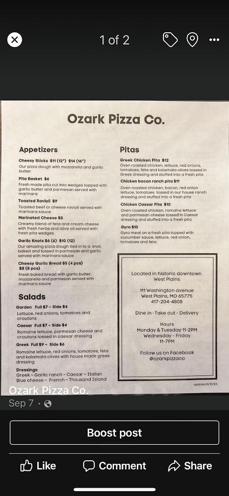Ozark Pizza & Bread Company Menu image 3